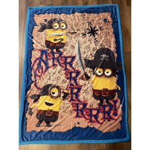 Minions Pirate Throw Blanket Blue Sherpa Fleece 60x35 Despicable Me Illumination